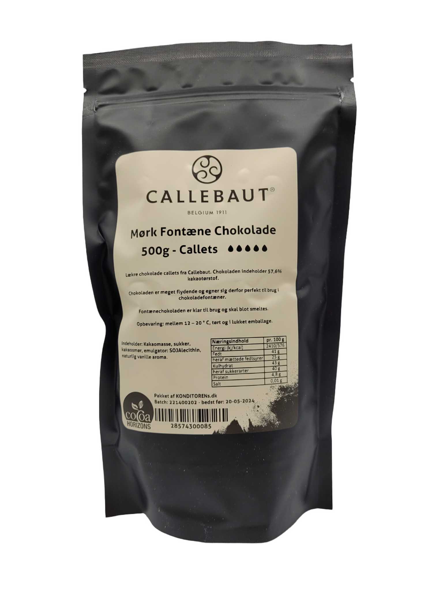 Se Callebaut - Fontæne Chokolade Mørk, 500g hos BageTid.dk