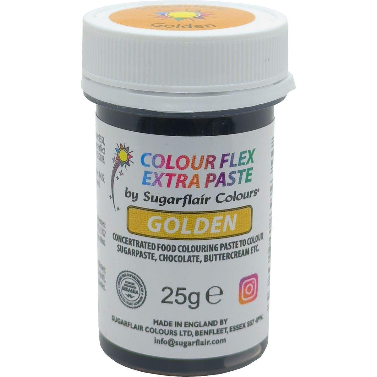 Se Sugarflair - Colourflex Pastafarve Gylden, 25g hos BageTid.dk