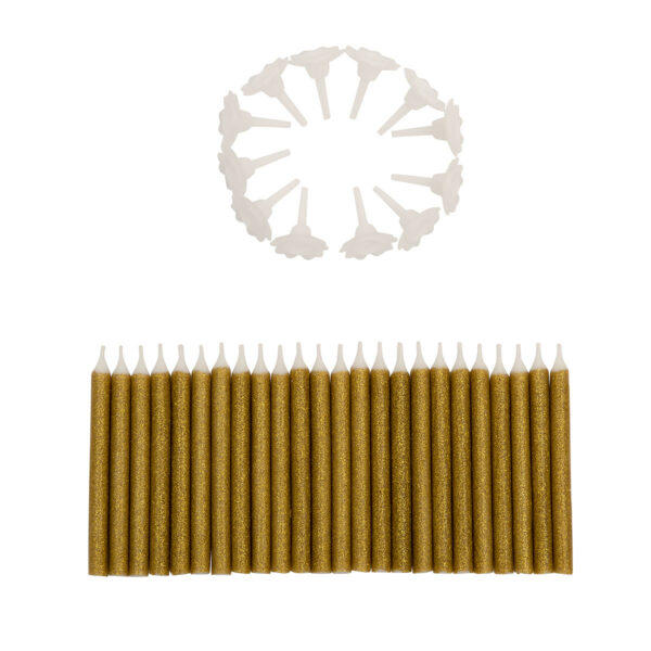 24 stk. Guld Glimmer Kagelys, inkl. holder