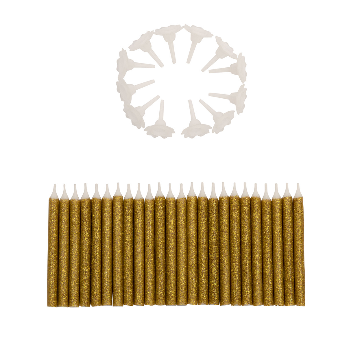 24 stk. Guld Glimmer Kagelys, inkl. holder