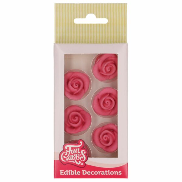 FunCakes - Sugar Paste Dekorationer, Roser Pink 6 stk