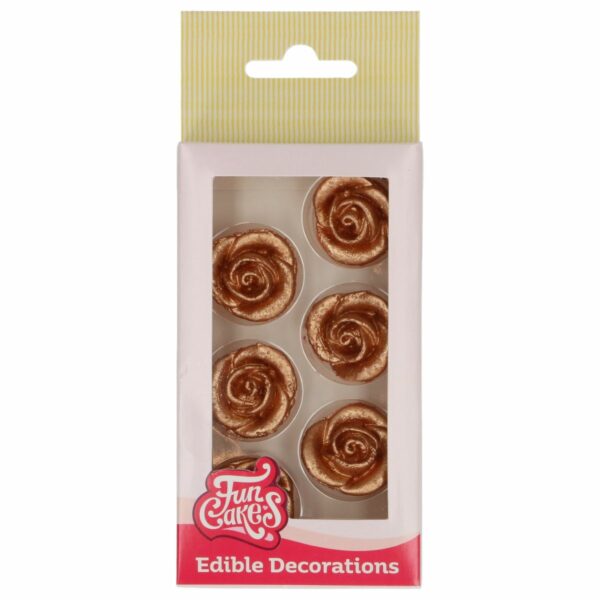 FunCakes - Sugar Paste Dekorationer, Roser Bronze/Guld 6 stk