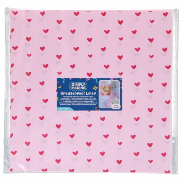 Bento Box Indlægspapir - Pink Hjerter 25x25 cm 50 stk, Simply Making