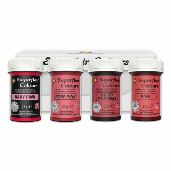 Sugarflair - Pastafarve Sæt, Pink 4x25g