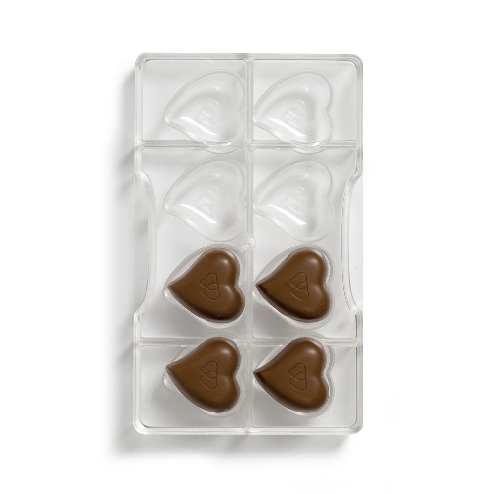Professionel chokoladeform i polycarbonat - Heart 8 stk