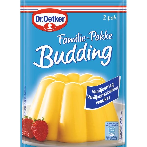 Se Budding Vaniljesmag Familliepakke 2x80 g - Dr. Oetker hos BageTid.dk