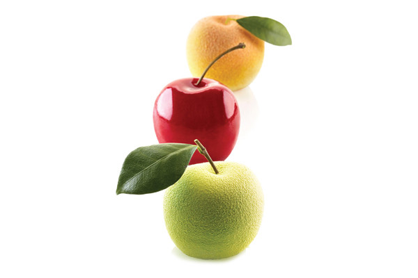 Se Fersken, æble og kirsebær 115 silikoneform - Silikomart hos BageTid.dk