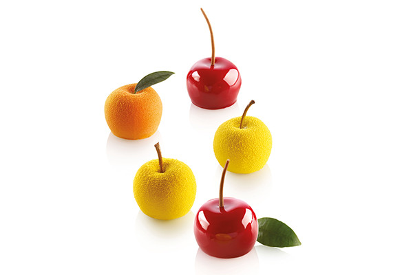 Se Æble, kirsebær og fersken 30 silikoneform- Silikomart hos BageTid.dk