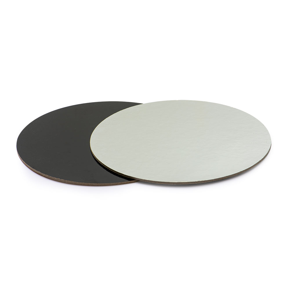 Kageplade sort/sølv rund Ø24 cm 0,3 cm tyk 1 stk
