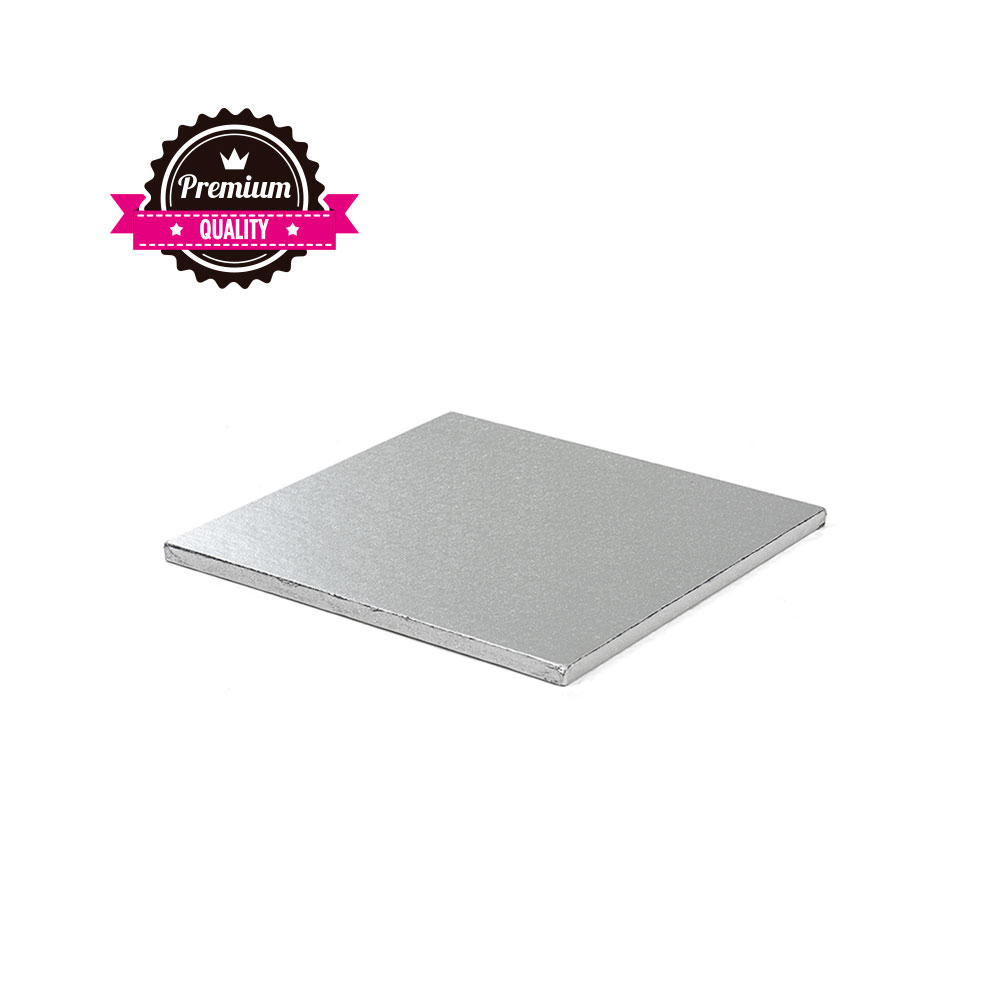 Kageplade sølv kvadratisk 25 cm 1,2 cm tyk  1 stk - premium kvalitet