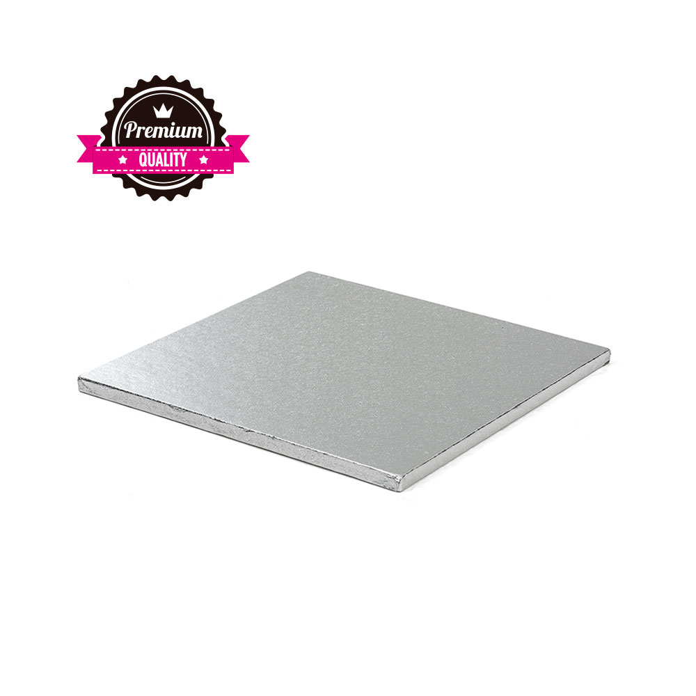 Kageplade sølv kvadratisk 35 cm 1,2 cm tyk 1 stk - premium kvalitet