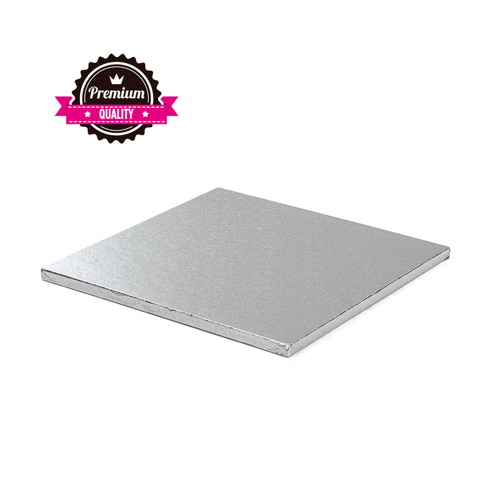 Kageplade sølv kvadratisk 40 cm 1,2 cm tyk 1 stk - premium kvalitet