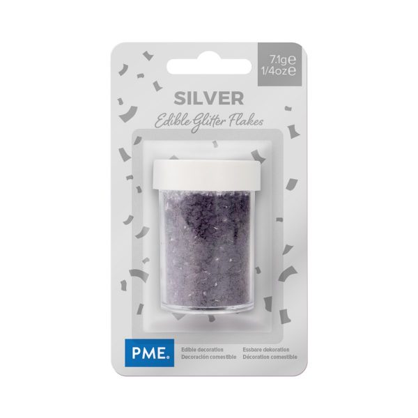 Se PME - Glitter Flakes, Silver 7g - Uden E171 hos BageTid.dk